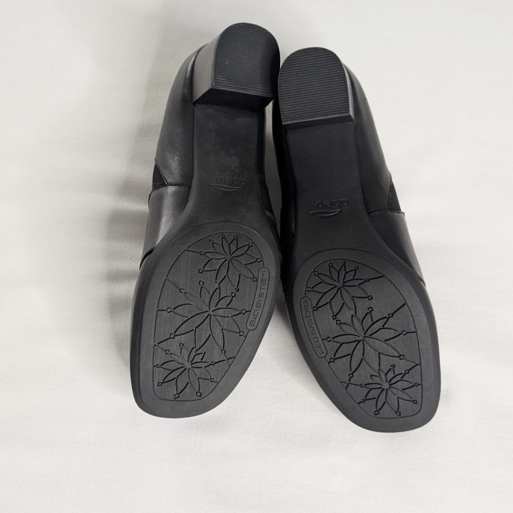 Abeo Black Leather Slip On Bow Detail Block Heel Booties Built In Orthotics New — image 6 of 8